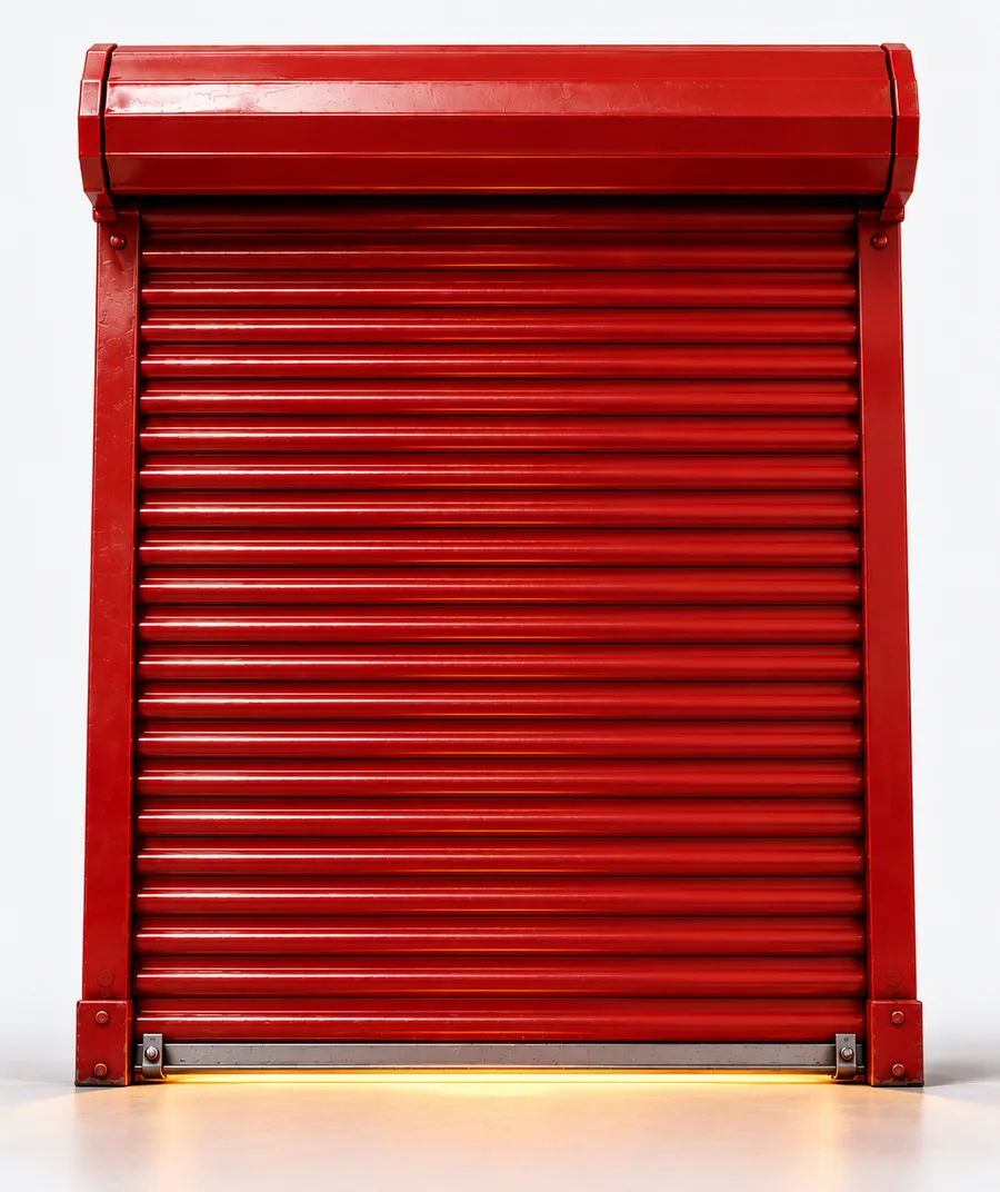 A porta de aço fechada
